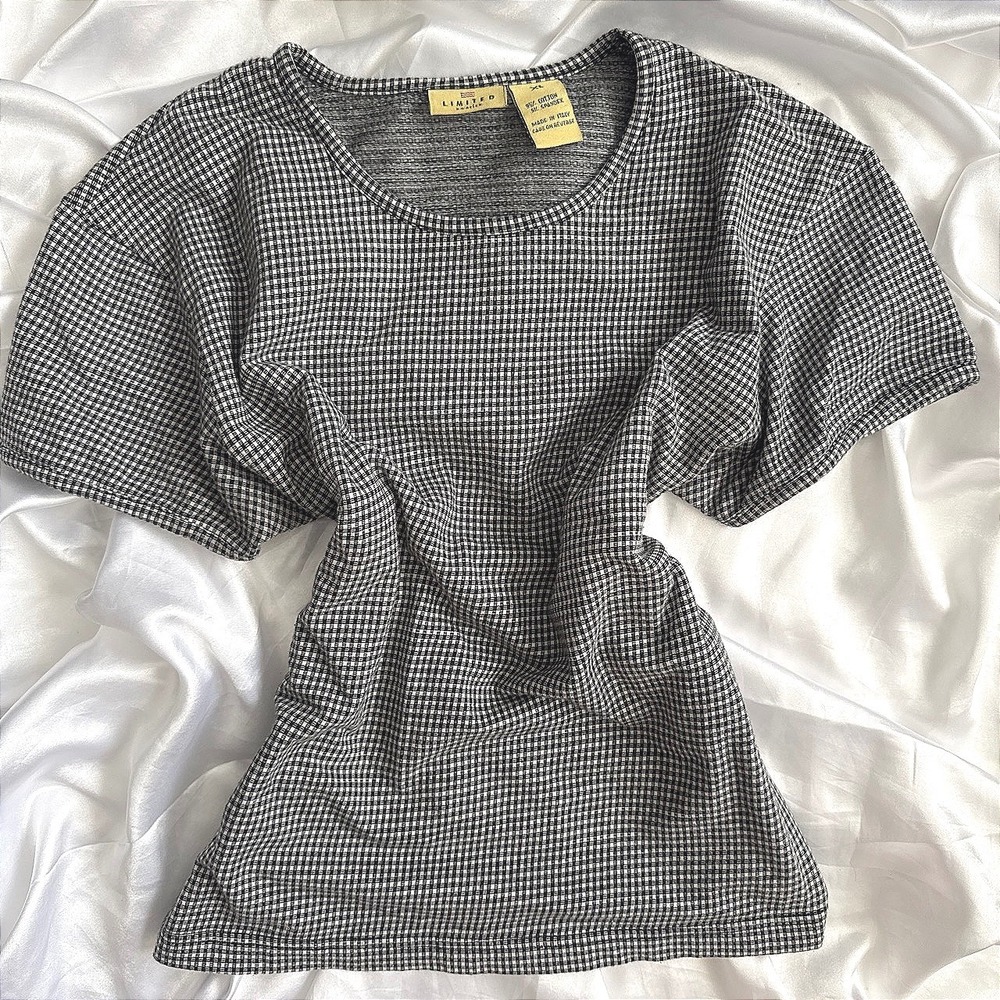 Vintage The Limited America Gingham T-Shirt Black White XL Made in Italy